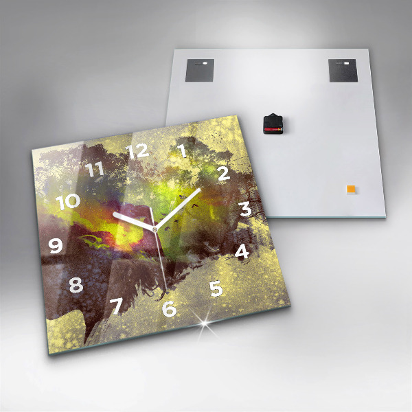 Square glass wall clock Woman in the forest
