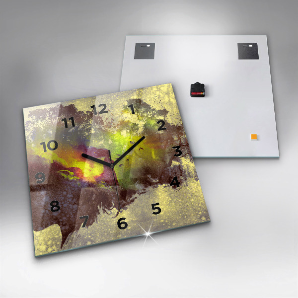 Square glass wall clock Woman in the forest