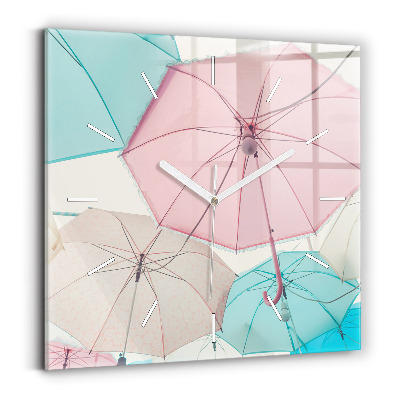 Square glass wall clock Pastel umbrellas