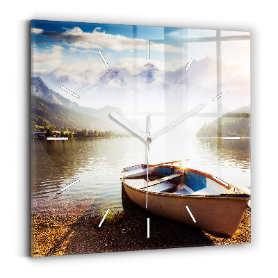 Square glass wall clock Lake view