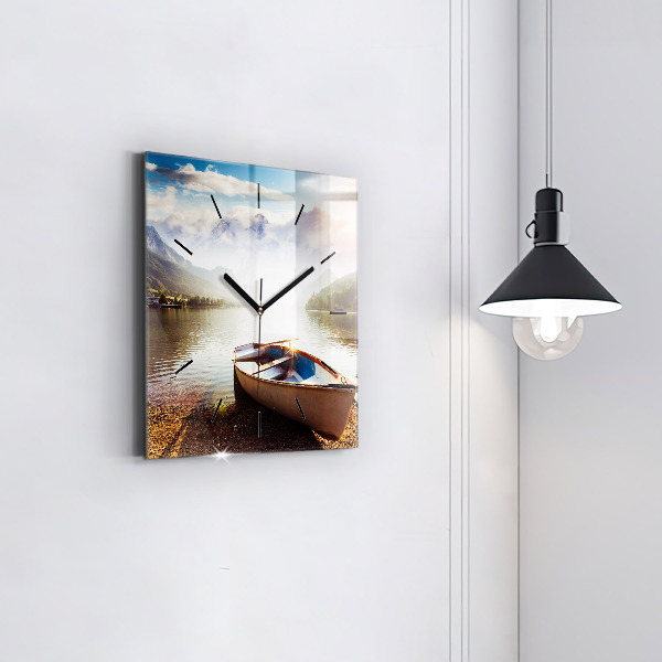 Square glass wall clock Lake view