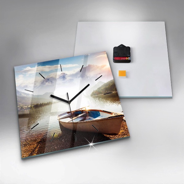 Square glass wall clock Lake view