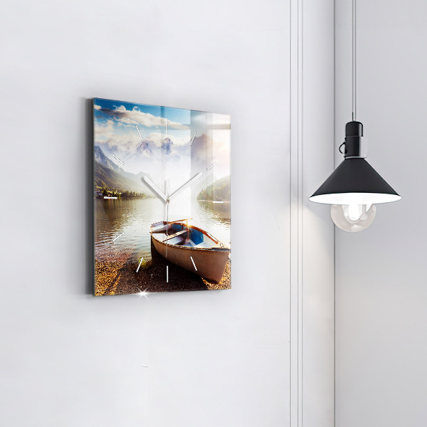 Square glass wall clock Lake view