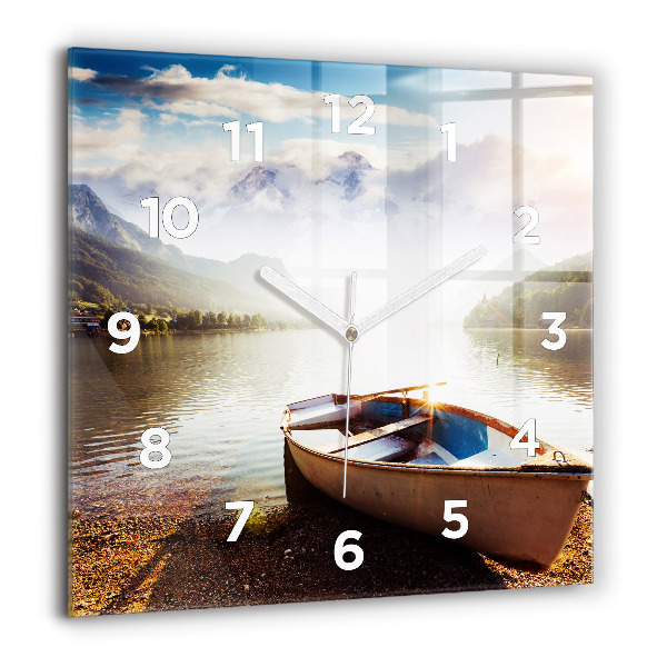 Square glass wall clock Lake view