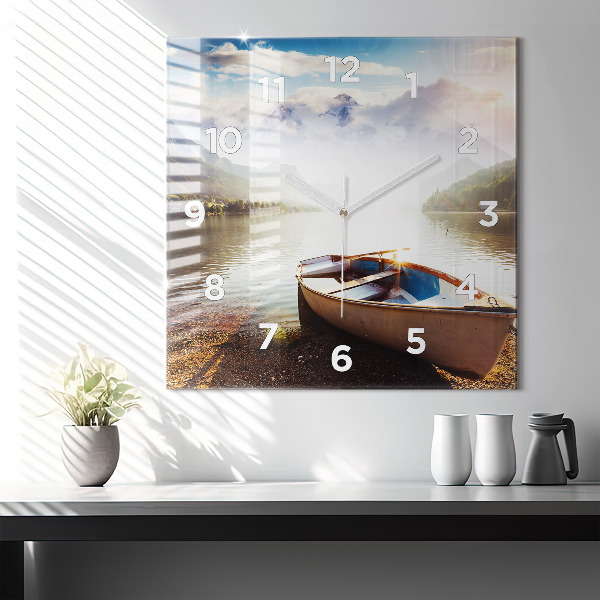 Square glass wall clock Lake view