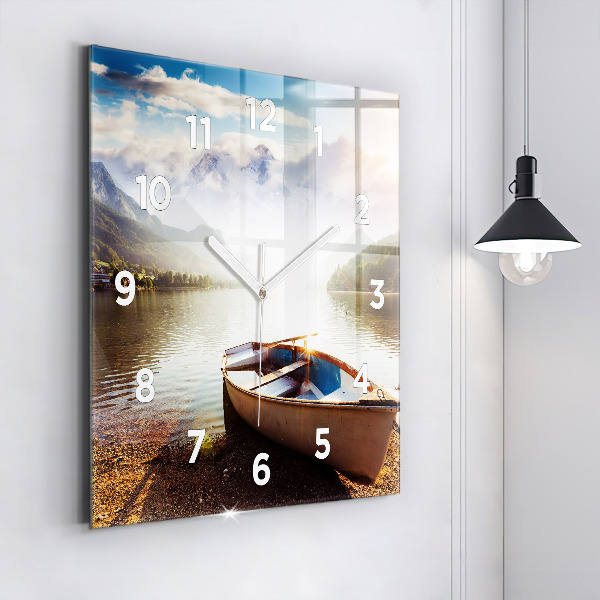 Square glass wall clock Lake view