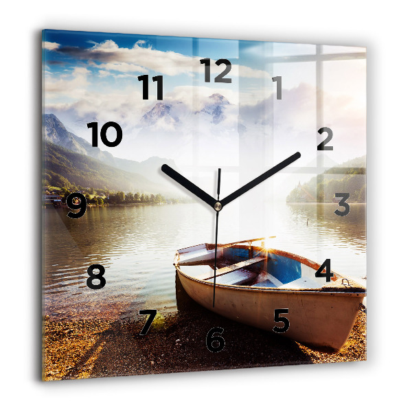 Square glass wall clock Lake view