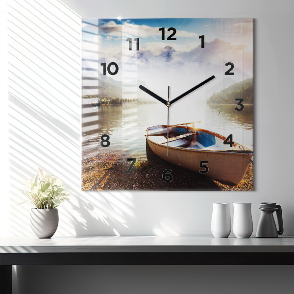 Square glass wall clock Lake view