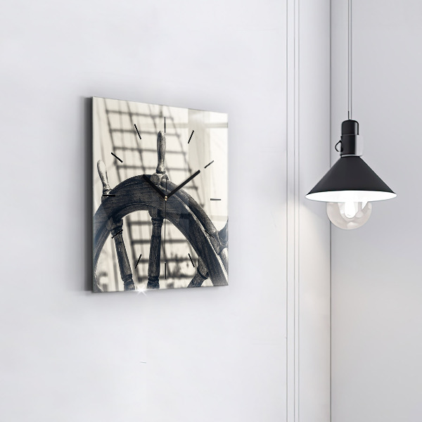 Square glass wall clock Ancient ship
