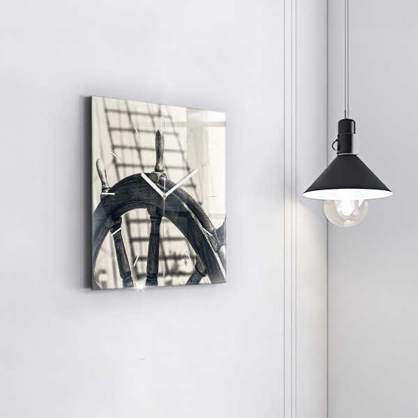 Square glass wall clock Ancient ship