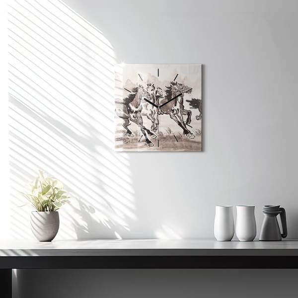 Square glass wall clock Galloping horses