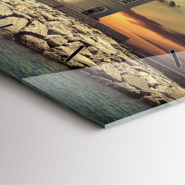 Square glass wall clock Lighthouse on the water