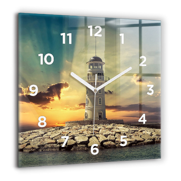 Square glass wall clock Lighthouse on the water