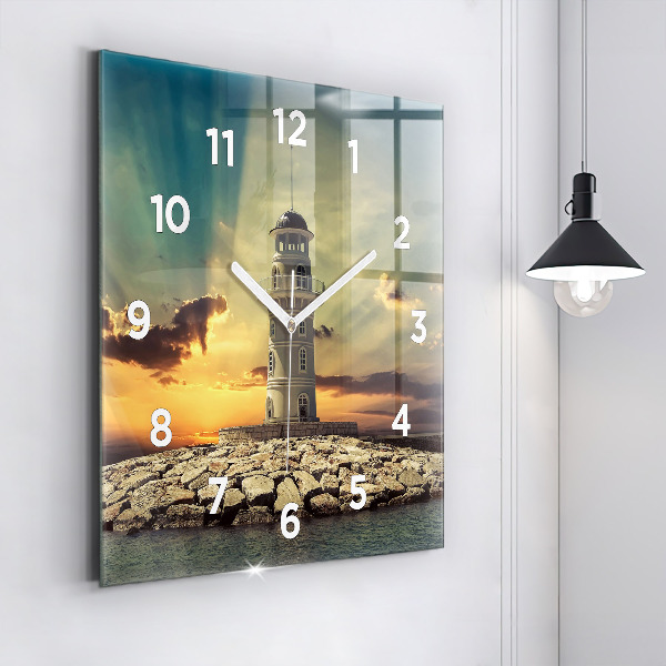 Square glass wall clock Lighthouse on the water