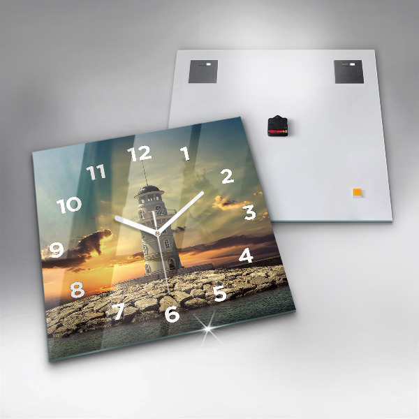 Square glass wall clock Lighthouse on the water