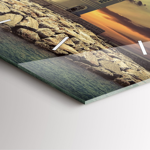 Square glass wall clock Lighthouse on the water