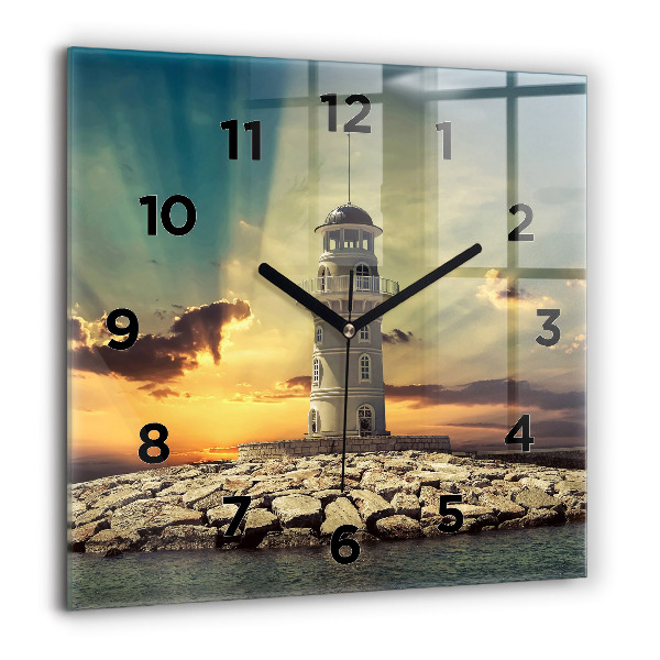 Square glass wall clock Lighthouse on the water