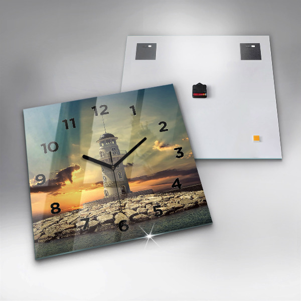 Square glass wall clock Lighthouse on the water
