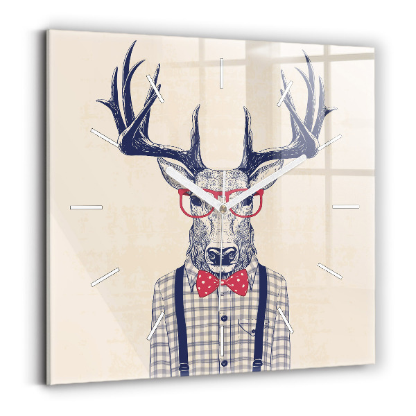 Square glass wall clock Deer in a shirt