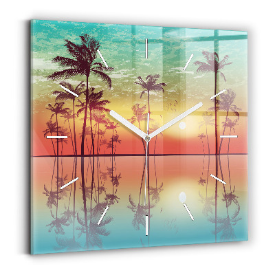 Square glass wall clock Tropical palm trees