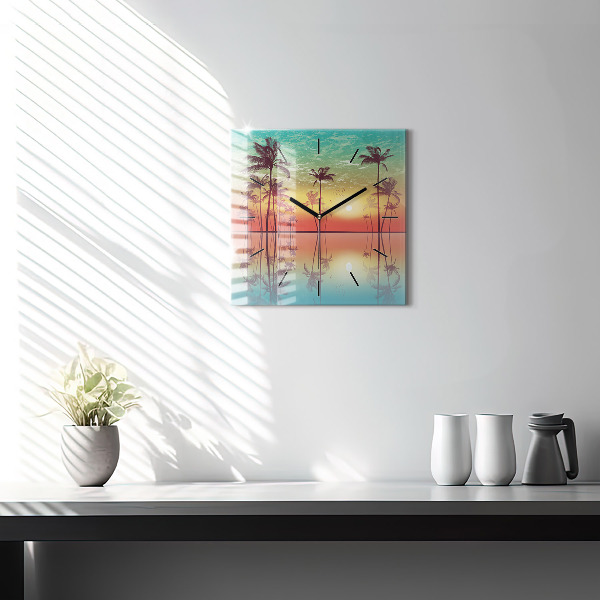 Square glass wall clock Tropical palm trees