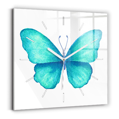 Square glass wall clock Turquoise Summer Butterfly