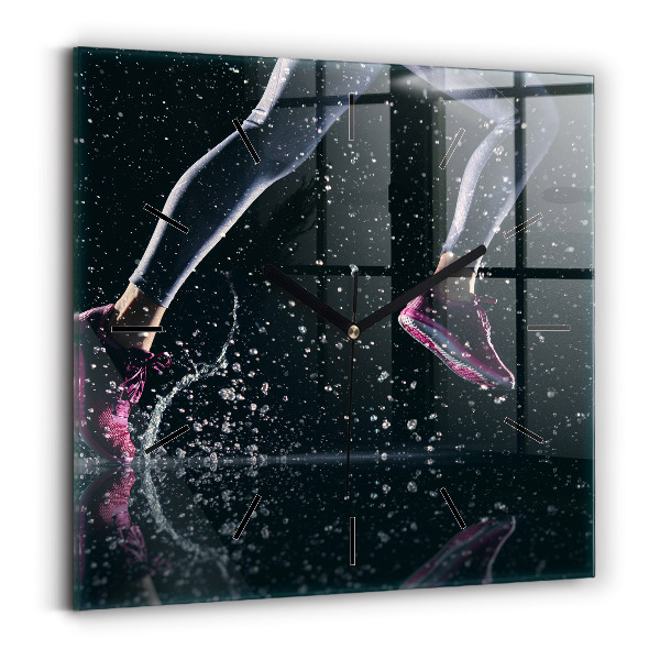 Square glass wall clock Healthy lifestyle and running