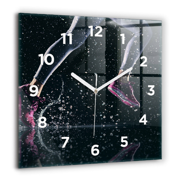 Square glass wall clock Healthy lifestyle and running