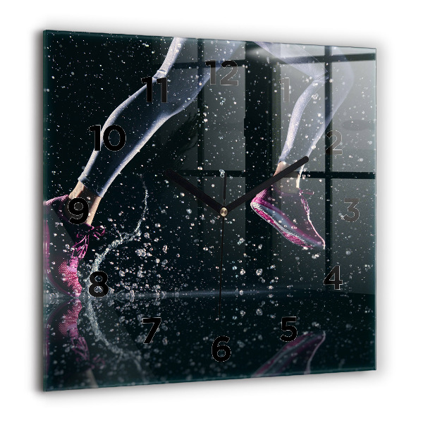 Square glass wall clock Healthy lifestyle and running