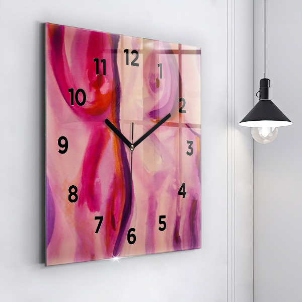 Square glass wall clock Painting Women