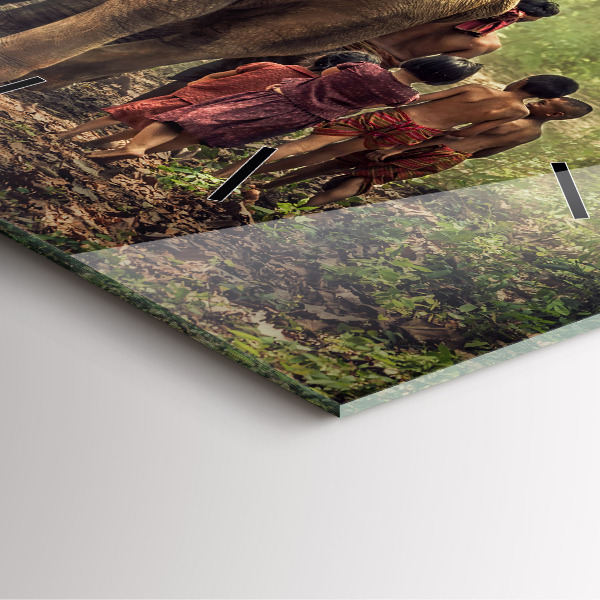 Square glass wall clock Children leading an elephant