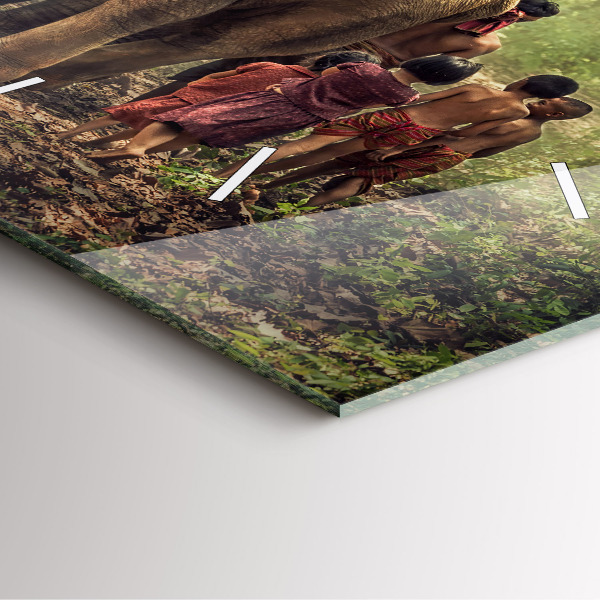 Square glass wall clock Children leading an elephant