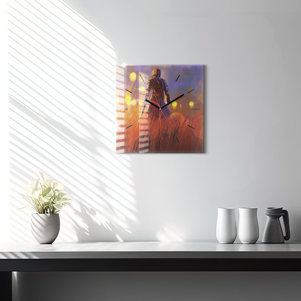 Square glass wall clock Knight with a sword