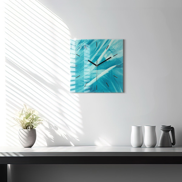 Square glass wall clock Green turquoise vintage