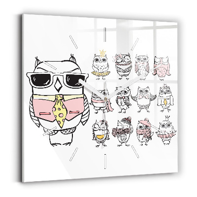 Square glass wall clock Vintage Owl Poster