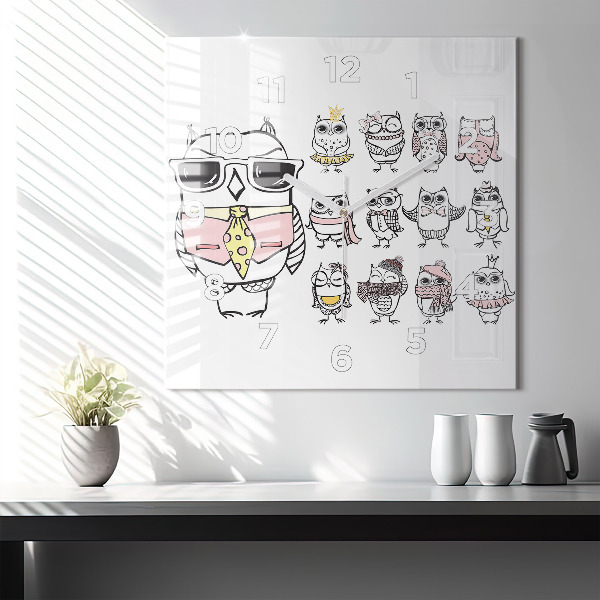Square glass wall clock Vintage Owl Poster