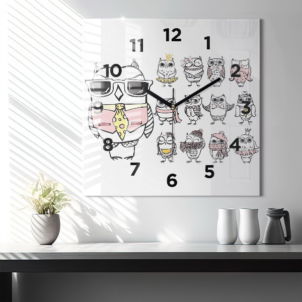 Square glass wall clock Vintage Owl Poster