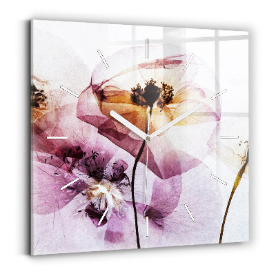 Square glass wall clock Dry poppy flowers