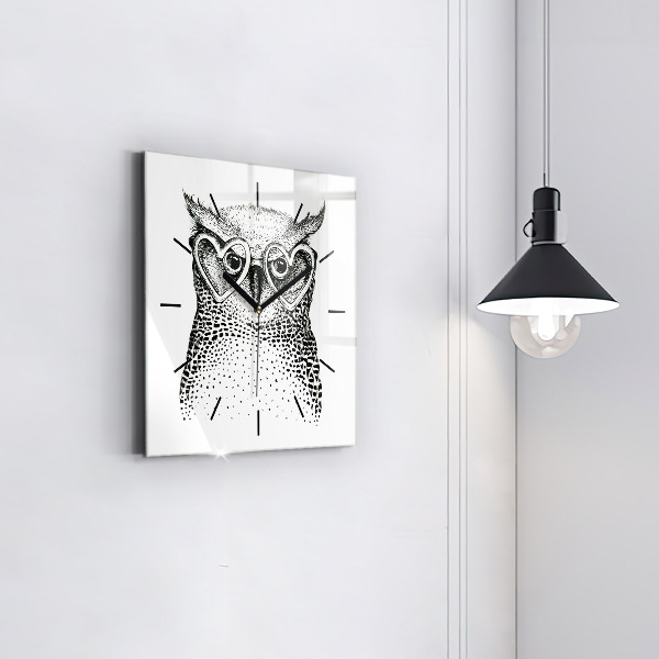 Square glass wall clock Drawn owl with glasses