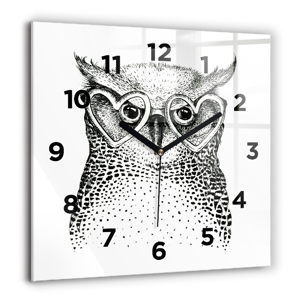 Square glass wall clock Drawn owl with glasses