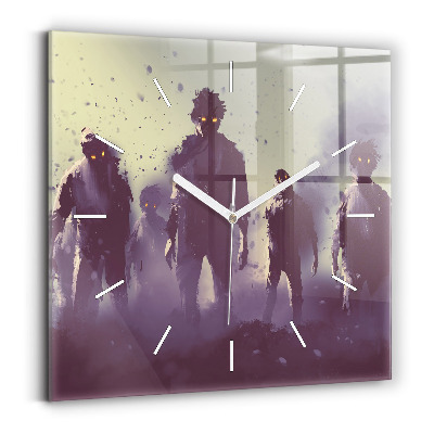 Square glass wall clock Zombies at night - halloween