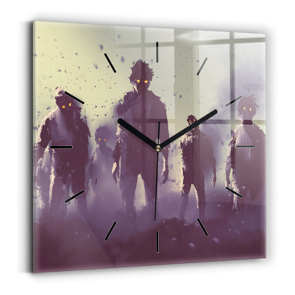 Square glass wall clock Zombies at night - halloween