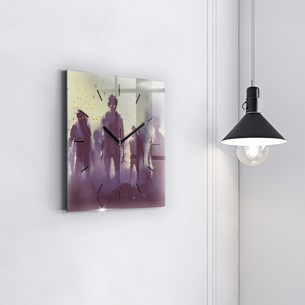 Square glass wall clock Zombies at night - halloween