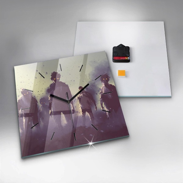 Square glass wall clock Zombies at night - halloween