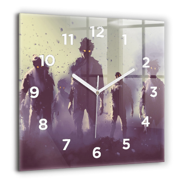Square glass wall clock Zombies at night - halloween