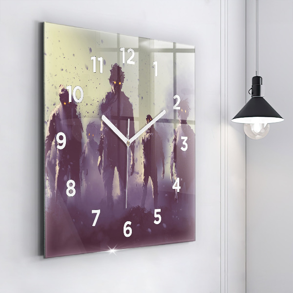 Square glass wall clock Zombies at night - halloween