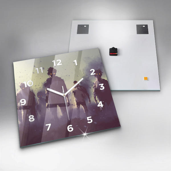 Square glass wall clock Zombies at night - halloween