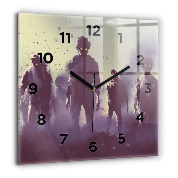 Square glass wall clock Zombies at night - halloween