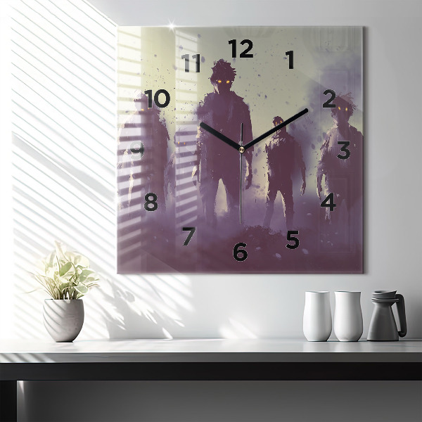 Square glass wall clock Zombies at night - halloween