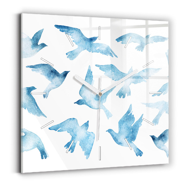 Square glass wall clock Flying blue birds